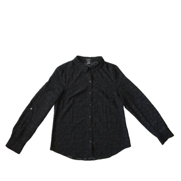 Ann Taylor Black Sheer Animal Print Lightweight Button Up Blouse Women's Size 8 - Picture 2 of 14